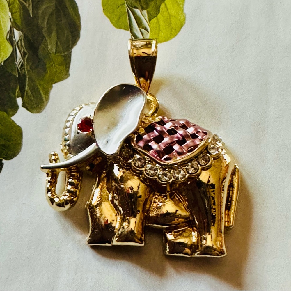 📦 REDUCED! Gold and Pink Elephant Pendant